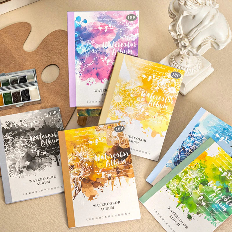 6Style 18Pcs/bag Watercolor Book Series Sticker Book Creative Material Decoration DIY Scrapbook Scrapbook Photo Frame Glasses