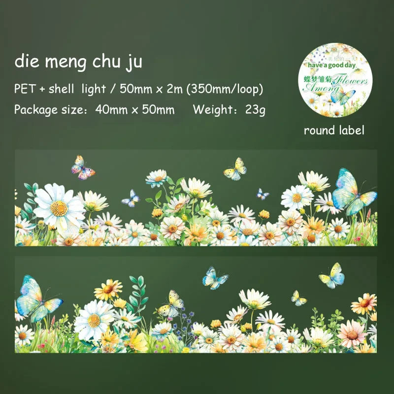 50mm*200cm Gathering Among Flowers Series Vintage Shell Light Material PET Tape Creative DIY Journal Collage Stationery