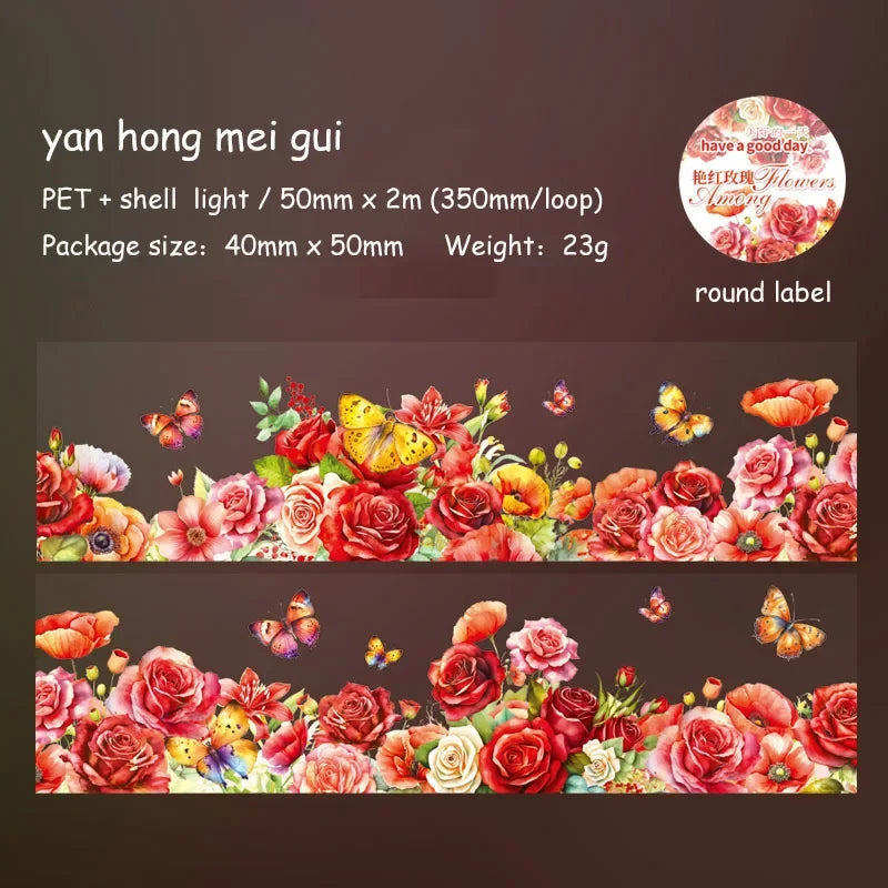 50mm*200cm Gathering Among Flowers Series Vintage Shell Light Material PET Tape Creative DIY Journal Collage Stationery