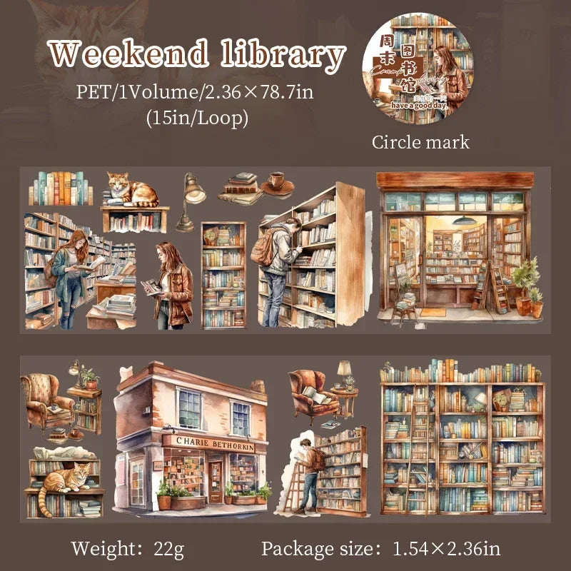 60mm*200cm Corner Living Series Vintage Scenes Landscaping Material Collage PET Tape Creative DIY Journal Stationery