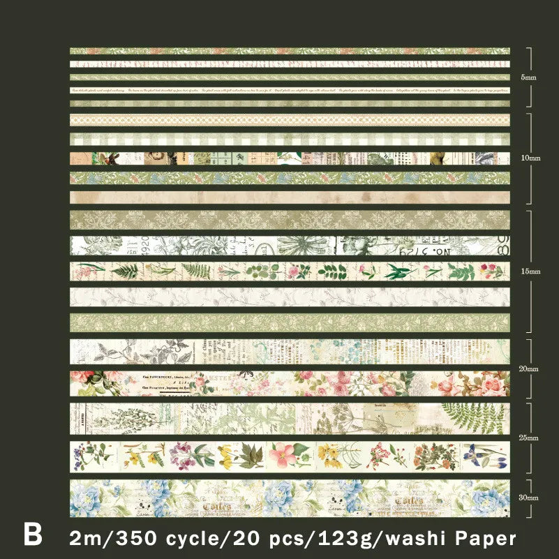 20Rolls Vintage Washi Paper Boxed Tapes