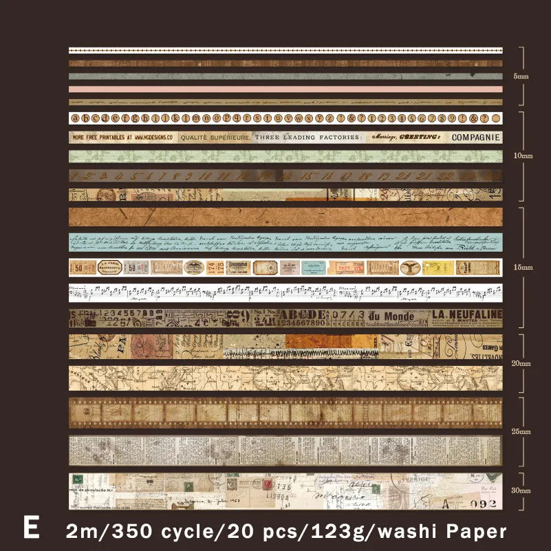 20Rolls Vintage Washi Paper Boxed Tapes