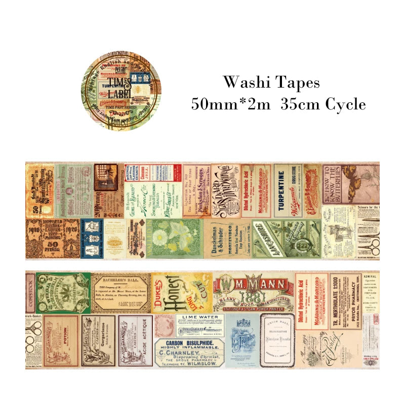 30mm/40mm/50mm*2m Vintage Washi Tapes 35cm Cycle DIY Scrapbooking Decor Junk Journal Collage Stationery Craft Tapes