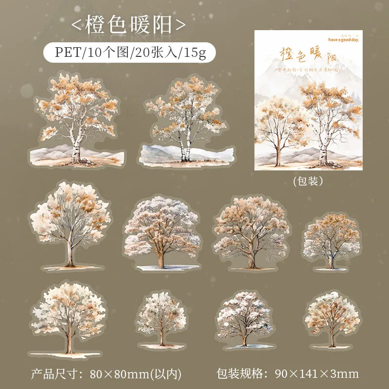 20pcs/pack, PET Theme Stickers for Winter Tree Landscaping, Decorative Collage, Scrapbook, Diary,phone Case,water Cup