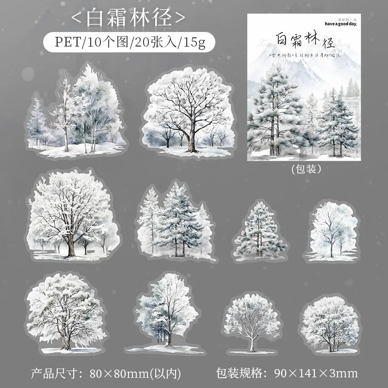 20pcs/pack, PET Theme Stickers for Winter Tree Landscaping, Decorative Collage, Scrapbook, Diary,phone Case,water Cup