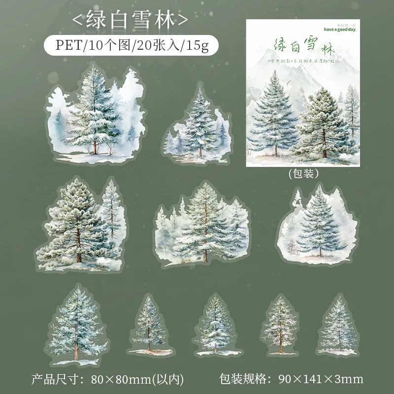 20pcs/pack, PET Theme Stickers for Winter Tree Landscaping, Decorative Collage, Scrapbook, Diary,phone Case,water Cup