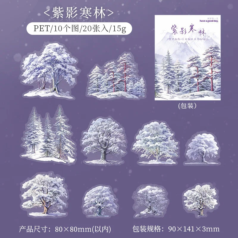 20pcs/pack, PET Theme Stickers for Winter Tree Landscaping, Decorative Collage, Scrapbook, Diary,phone Case,water Cup