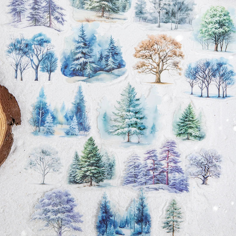 20pcs/pack, PET Theme Stickers for Winter Tree Landscaping, Decorative Collage, Scrapbook, Diary,phone Case,water Cup