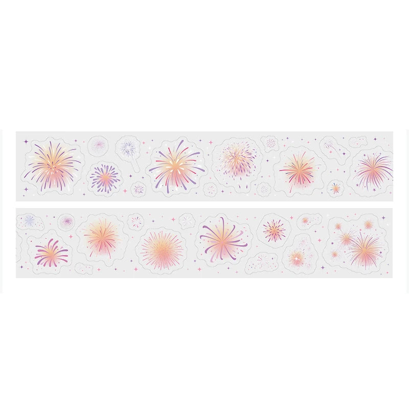 4 Styles, 200cm/roll, Fireworks Themed PET Tape, Handmade DIY Collage Landscape Tape Stickers