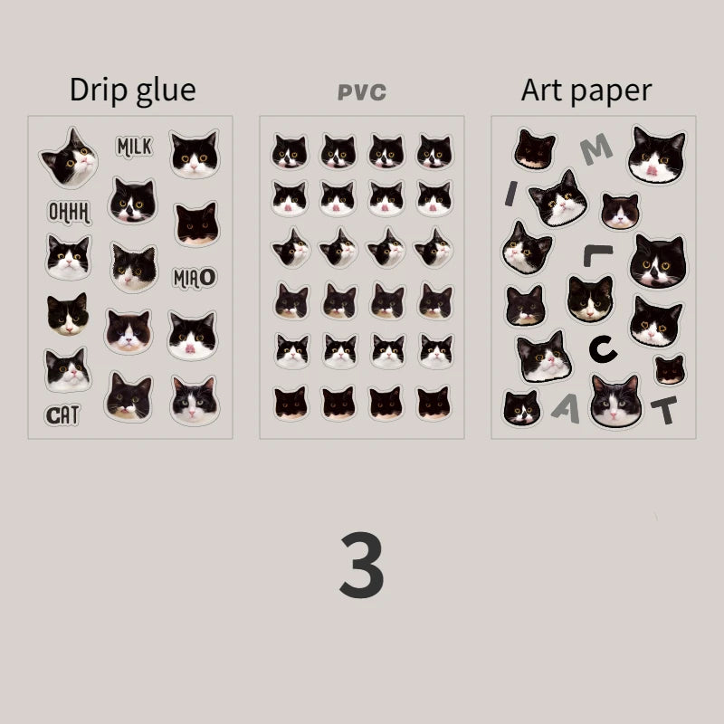 Cute Cat Head Flat Sticker Cartoon Animal Guka DIY Handbook Decoration Kawaii Stickers Stationery 4 Style