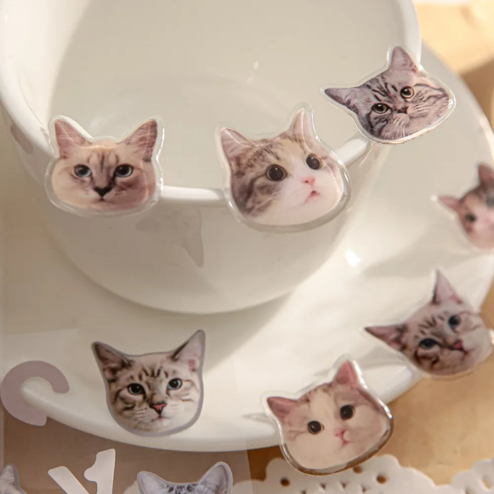 Cute Cat Head Flat Sticker Cartoon Animal Guka DIY Handbook Decoration Kawaii Stickers Stationery 4 Style