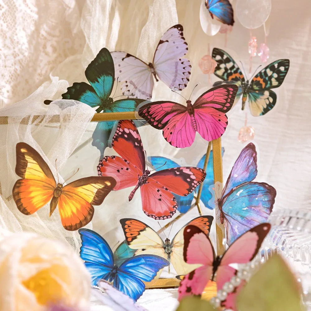 Retro Art Style Butterfly Sticker Pack Natural Plant Animal Hand Account Decorative Sticker Stationery 30pcs/pack