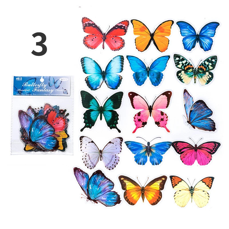 Retro Art Style Butterfly Sticker Pack Natural Plant Animal Hand Account Decorative Sticker Stationery 30pcs/pack