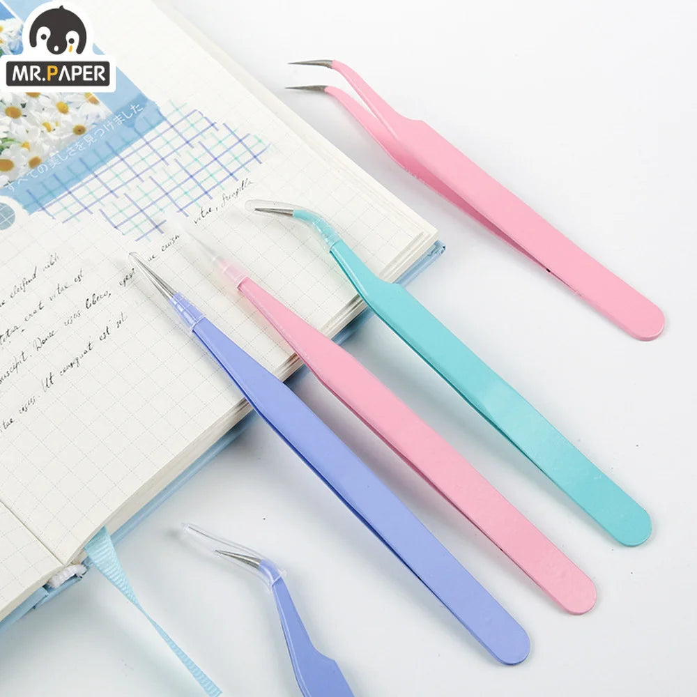 8 Styles Candy Color Multifunctional Tweezers Creative Small Fresh Stainless Steel High Elastic Hand Account Clip