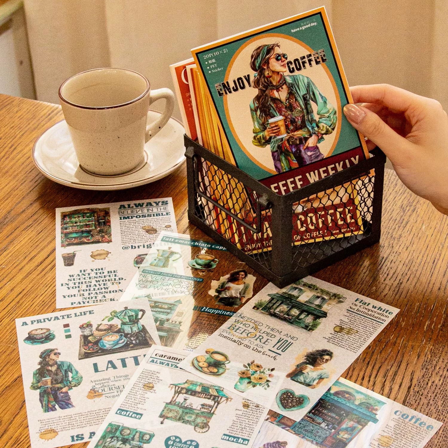 Coffee Weekly Handbook Magazine Sticker Book Coffee Theme Cutting Mold Handbook Material Literary Retro Handbook Sticker A Deco Sticker Book