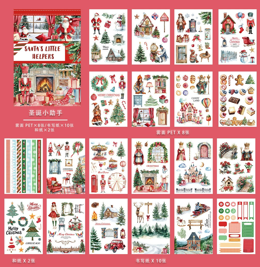 Christmas hand account material with cut-free die-cutting retro hand account diary decorative landscaping flower PET sticker book