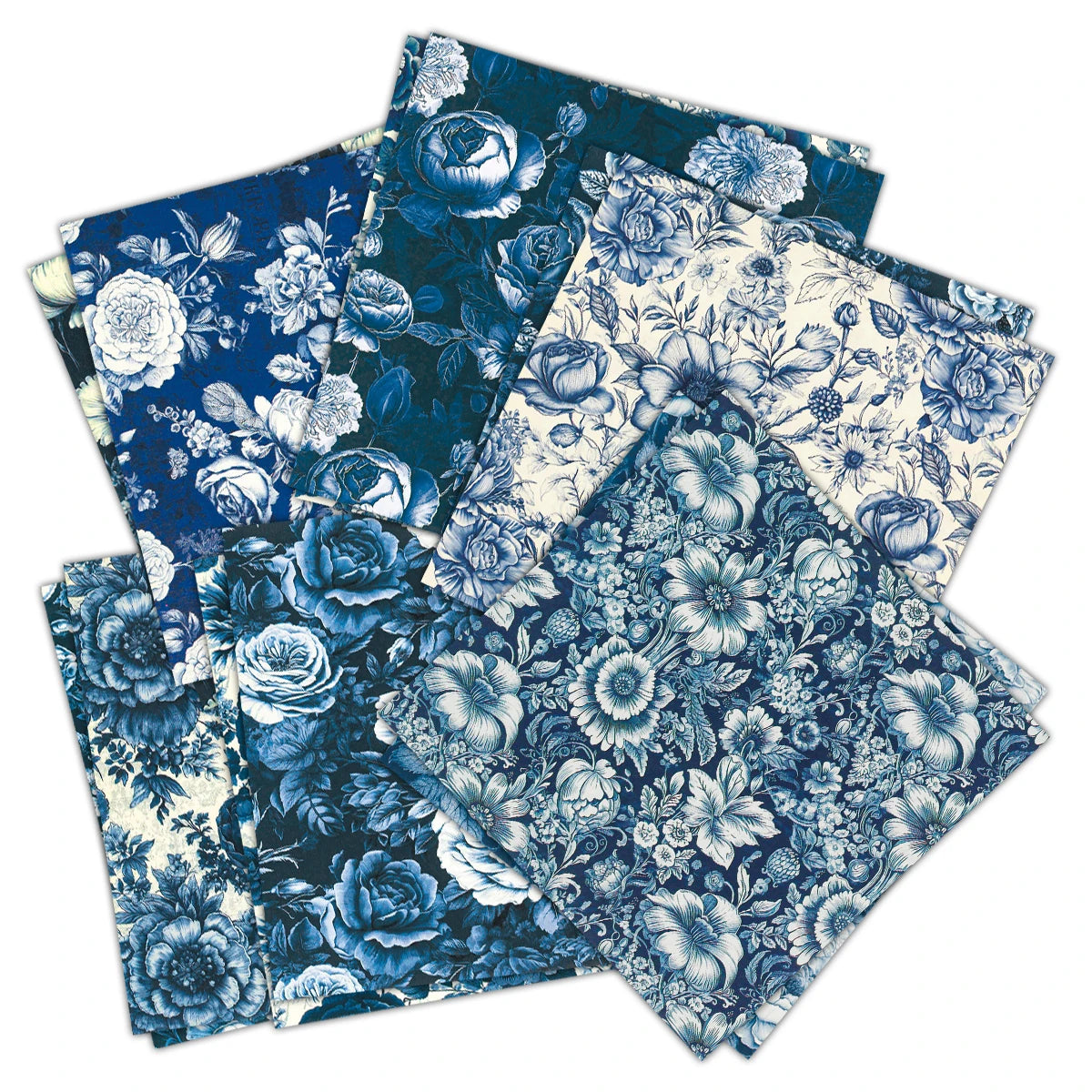 24pcs Blue Flower Theme Scrapbook Paper Pad,Single-Sided Decoupage Paper for DIY Crafts,Journaling,Gift Wrapping,and Album Art