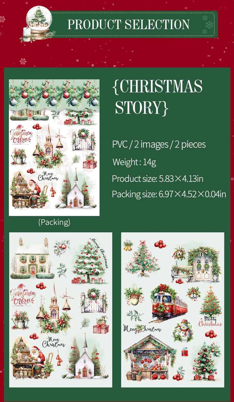 2pcs/pack pvc Stickers Christmas Party Creative Waterproof Adhesive DIY Hand Made Collage Junk Journal Scrapbook Supplies