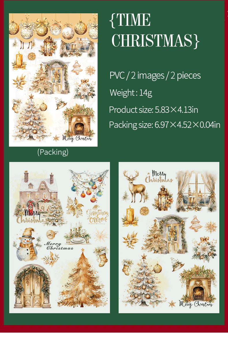 2pcs/pack pvc Stickers Christmas Party Creative Waterproof Adhesive DIY Hand Made Collage Junk Journal Scrapbook Supplies