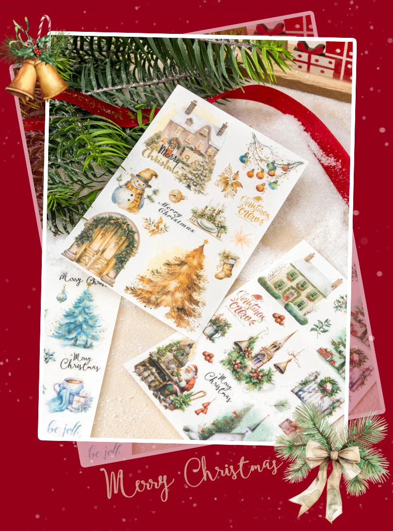 2pcs/pack pvc Stickers Christmas Party Creative Waterproof Adhesive DIY Hand Made Collage Junk Journal Scrapbook Supplies