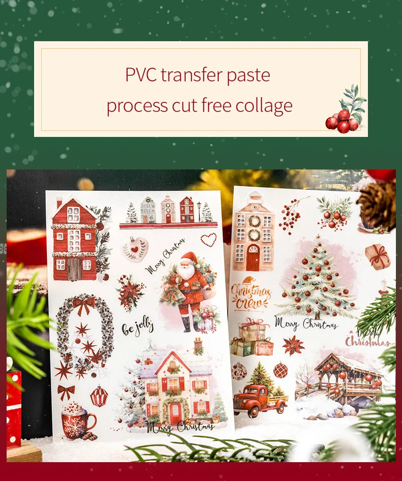 2pcs/pack pvc Stickers Christmas Party Creative Waterproof Adhesive DIY Hand Made Collage Junk Journal Scrapbook Supplies