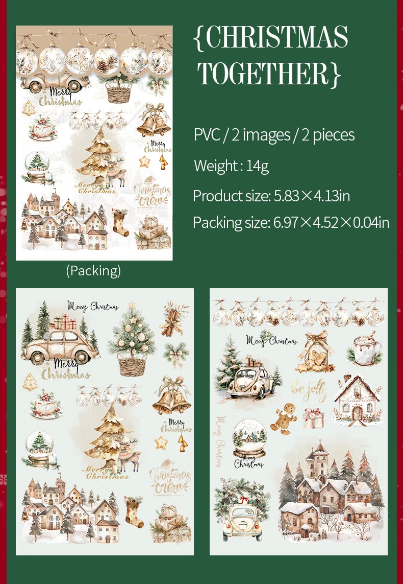 2pcs/pack pvc Stickers Christmas Party Creative Waterproof Adhesive DIY Hand Made Collage Junk Journal Scrapbook Supplies