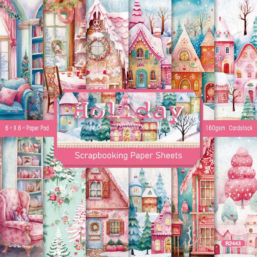 24 sheets 6"X6" Christmas House Paper Scrapbook paper Scrapbooking patterned paper pack DIY craft Background paper