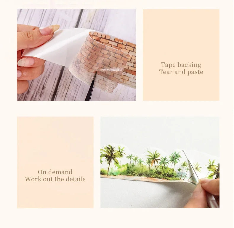 20mm/30mm/40mm*200cm Look At That View Series Vintage Landscaping Material Collage Washi Tape Creative Journal Stationery