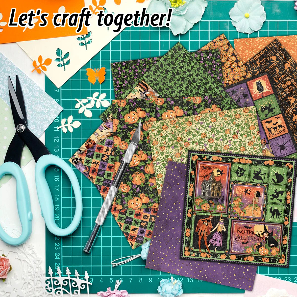 12sheets Retro Vintage Halloween Scrapbook Paper Kit 6Inch Single-Sided Decoupage Paper for Crafts,Journaling,Scrapbook Supplies